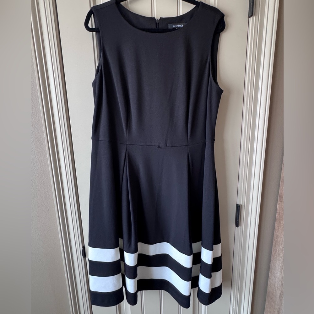 Ellen Tracy Black and White Striped Midi Dress